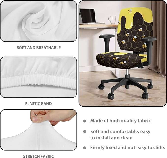 GLENLCWE Bee Office Chair Covers,Stretchable Cloth Polyester Computer Chair Seat Covers Office Armchair Slipcover Set of 2