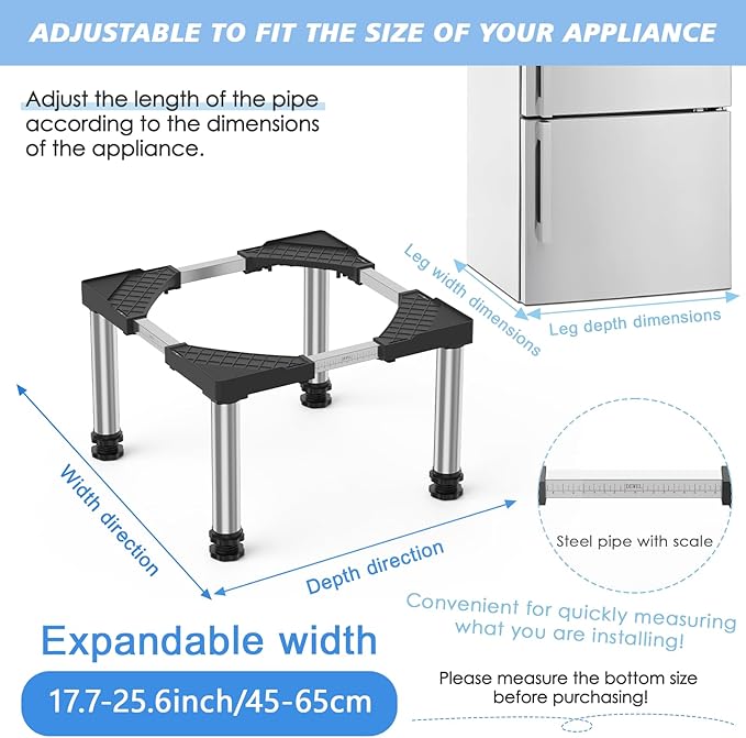 Mini Fridge Stand Height 13"-14.2" Adjustable Refrigerator Washing Machine Stand Base with 4 Strong Feet Anti-Vibration Washer Dryer Stand Laundry Pedestal Universal Appliance Stand Load 660LB-Black