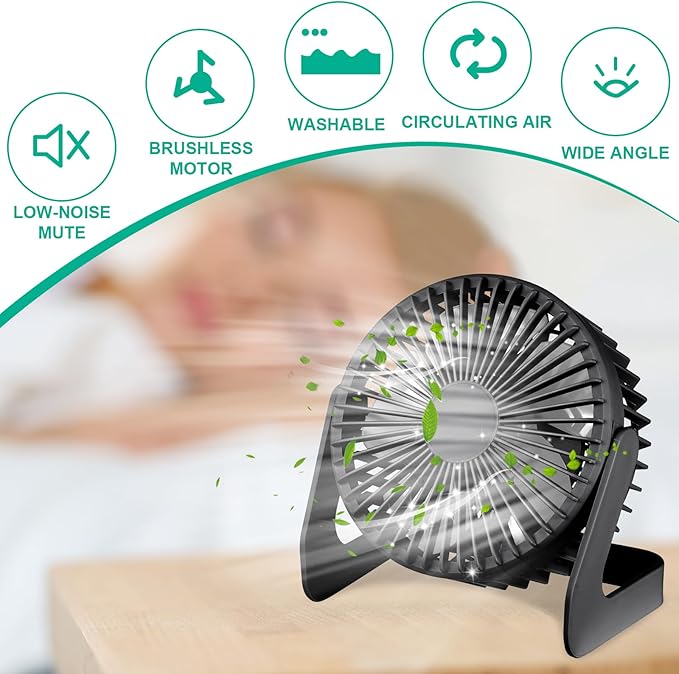 Geelin 4 Pcs Desk Fan 5 Inch Small Table Fan Desktop USB Office Speeds Portable Quiet Operation and 360 Degree Rotate, Convenient Carry Handle Personal Table for Home, Office (Black)