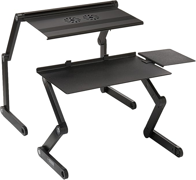 WorkEZ Adjustable Standing Desk Converter w/2 Fans & 3 USB Ports, Sit to Stand Desk Riser Monitor Standing Computer Desk, Height & Angle Negative Tilt