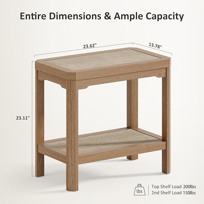 Eclatara Rattan Night Stand Set of 2 - Farmhouse 2 Tier End Table for Bedroomoom - Accent Side Table wtih Open Storage Shelves for Small Space Narrow Coffee Table Bamboo, Natural Oak