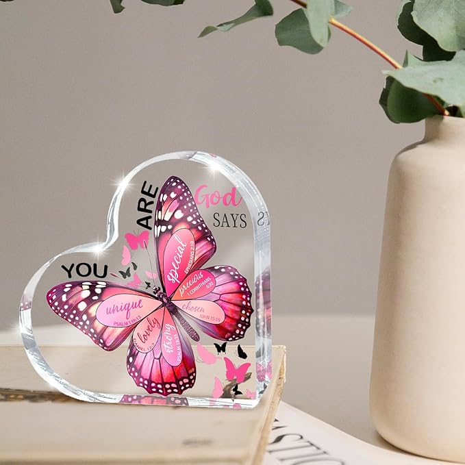 Christian Gifts for Women, 4 Inch Butterfly Acrylic Keepsake, Inspirational Gift for Friends, Mom, Sister, Girls, Female Coworkers, Christians, Religious Spiritual or Valentine's Day Gift