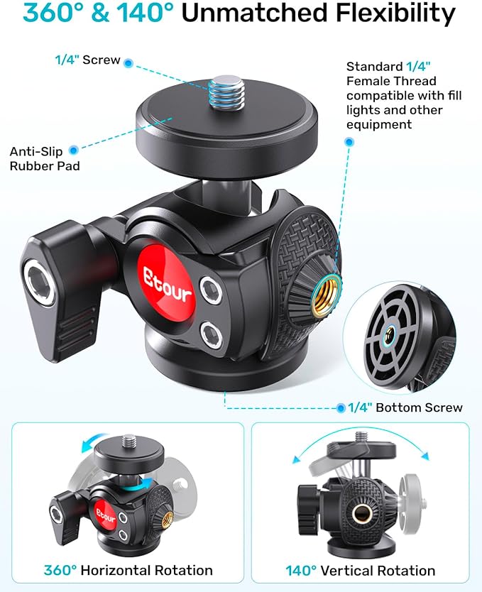 Webcam Tripod Stand, Height Extendable Tripod with 360° Swivel Balhead for Webcam/Camera/Phone, for NexiGo N60 Logitech Webcam C920 C922 C922x C925e C930 C930e C615 Brio 4K with 1/4" Thread