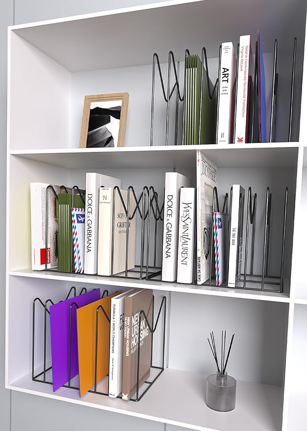 TOPCJ 4 Sets Wire File Organizer for Desk,File Folder Holder/Rack/Stand,File Sorter Organizer,Desktop Record/Clipboard Holder,8 Sections Storage,Anti-Scratch/Rusty,Steel Stable Holder,Black