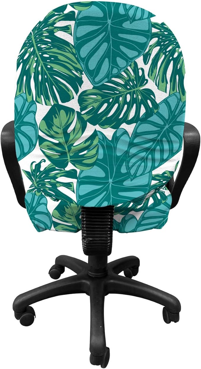 Ambesonne Exotic Office Chair Slipcover, Continuous Jungle Foliage Pattern with Tropical Leaves, Protective Stretch Decorative Fabric Cover, Standard Size, Dark Teal