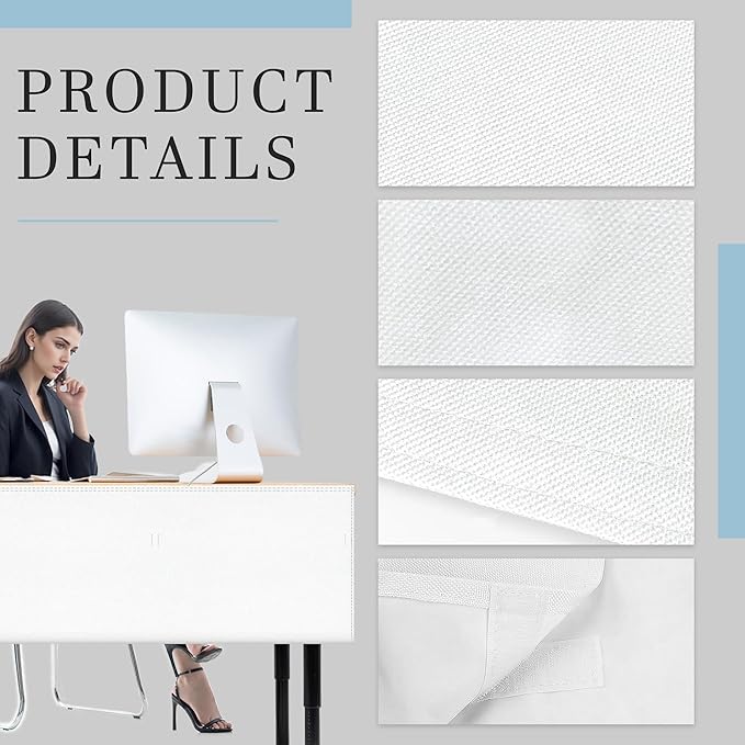 48" Under Desk Privacy Panel White Self-Adhesive Modesty Panel with Wire Pocket for Cable Management Organizer Heavy Duty Desk Skirt - Office Home or Standing Workstation Concealer Shield