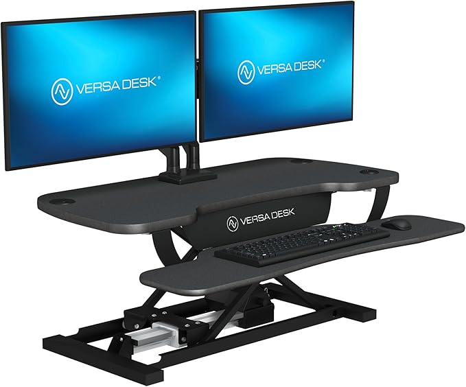 VERSADESK PowerPro™ 36 Inch Electric Standing Desk Converter, Height Adjustable Sit to Stand Up Desk Riser, Laptop and Dual Monitor Desktop Workstation with Wide Keyboard Tray and USB Port, Black