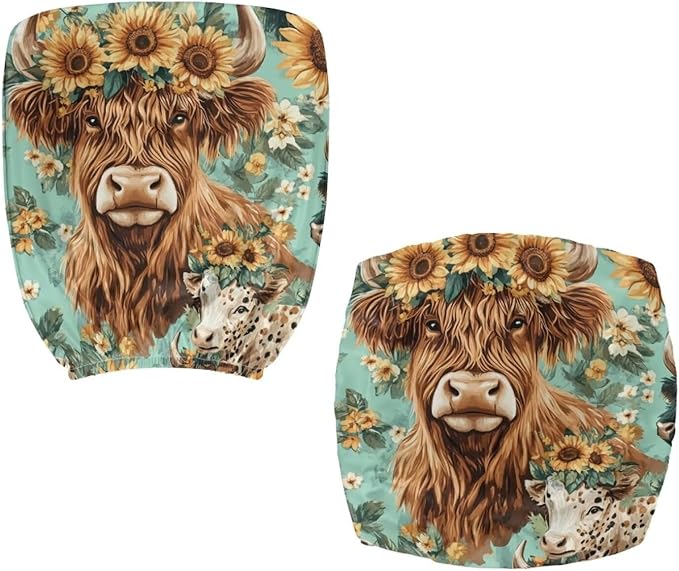 Highland Cow Office Chair Covers Stretchable Office Chair Seat Cover 2 Piece Sunflowers Gaming Chair Cover Universal Fit Wheelchairs,Computer Chairs,Gaming Chairs Brown