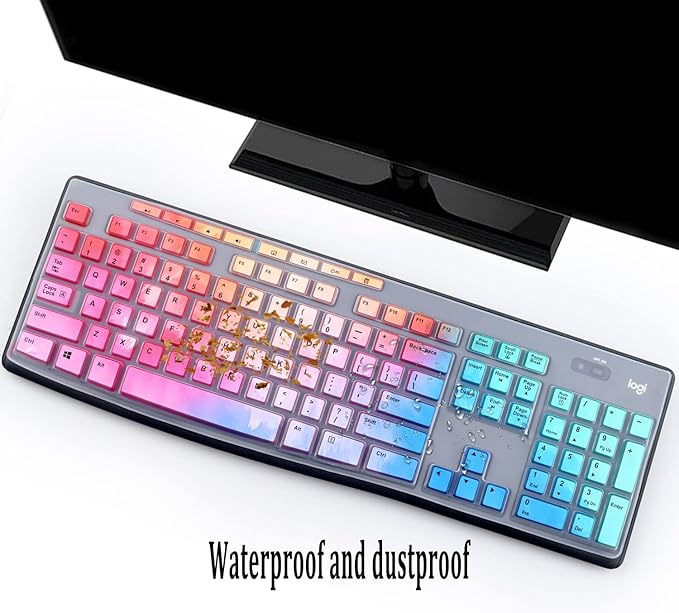 Keyboard Cover Skin Protector for Logitech MK295 MK275 MK270 Wireless Keyboard, Logitech K200 K260 K270 K275 K295 MK200 MK260 Ultra Thin Desktop PC Silicone Keyboard Cover-Colorful