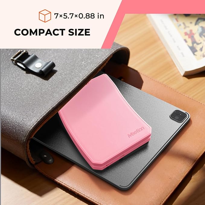 MEETION New Ergonomic Bluetooth Foldable Keyboard, Split Compact Portable Wireless Keyboard for Business Travel, Rechargeable Folding Keyboard for Tablet PC Smartphone iOS Android Windows Mac Pink
