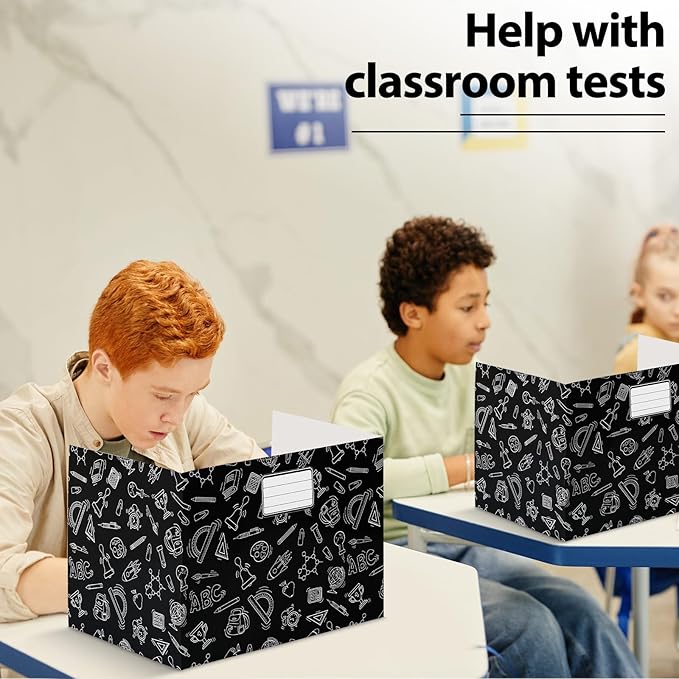Sabary 24 Pack Privacy Folders for Students Desk Dividers Testing Dividers Standard School Privacy Coated Cardboard for Classroom Teacher Supplies Keep Eyes from Roving(Study,Black)