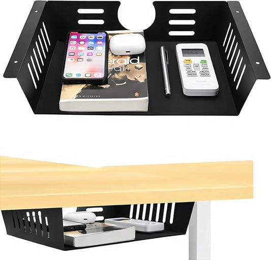 2 Pack Under Desk Shelf-Metal -Black Under Shelf Storage for Office Tables & Workstations（13Inch）