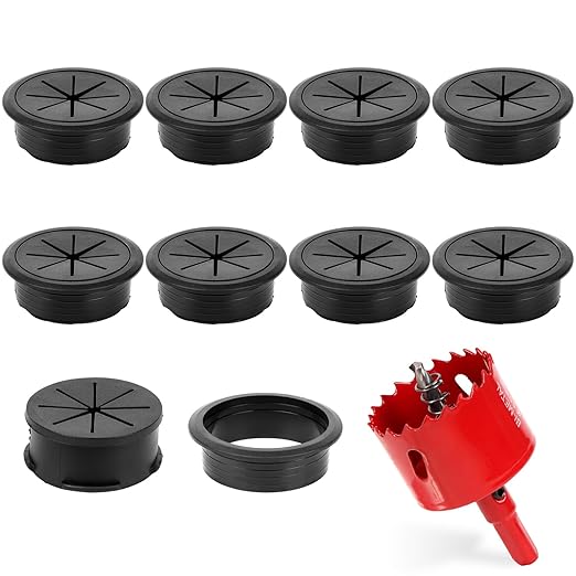 8 Pcs Black Desk Grommet, 2 Inch Desk Hole Cover for Cables, Grommet Cover with Hole Saw for Table Cables Wire Home Office