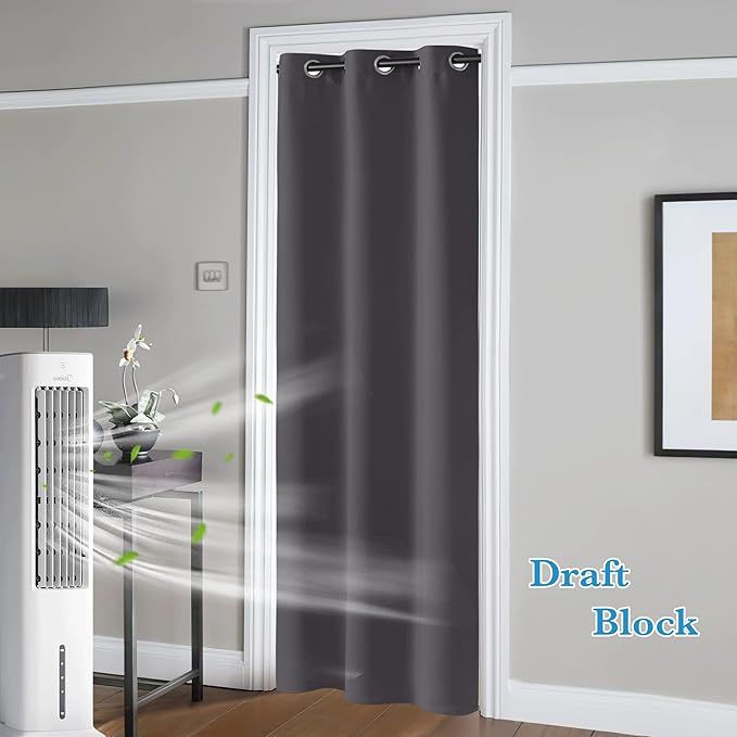 RYB HOME Blackout Curtains Thermal Insulating Privacy Temporary Door Curtains for Bedroom Closet Doorway Accordion Door Interior Living Room Kids Nursery Dining, Wide 60 x Long 90 inch, Grey
