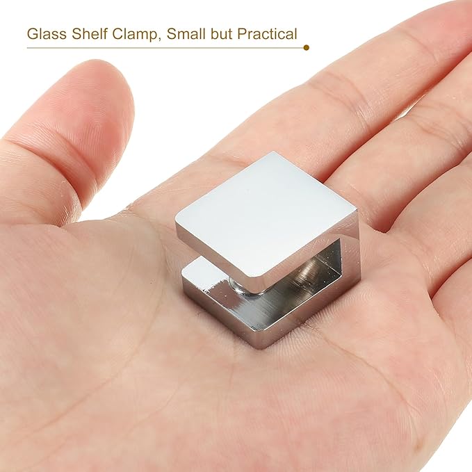 uxcell Glass Shelf Clamp, 2Pcs Brass Glass Clamp for 5-8mm Thick Glass, Adjustable Glass Shelf Bracket Support Holder, Silver