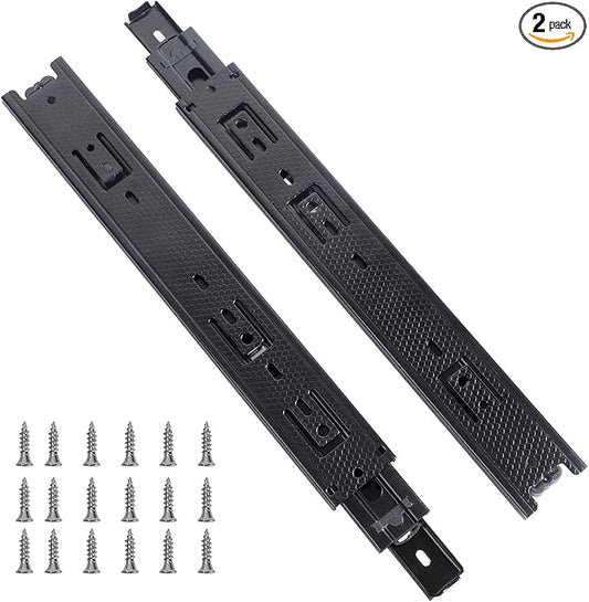 KINJOEK 2 PCS 12 Inch Full Extension Ball Bearing Drawer Slides Heavy Duty Side Mount Cabinet Rails Tool Box, Keyboard Glides Rails Rack, Black