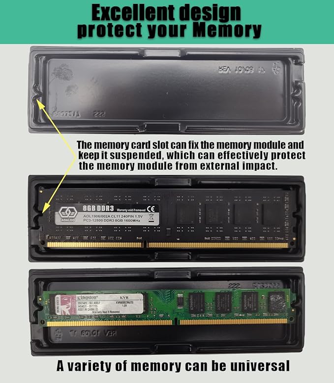 10 pcs DDR Memory Desktop RAM Module Case,Plastic Box Packaging Container Clamshell Memory Module,Antistatic Tray for DDR2, DDR3 and DDR4