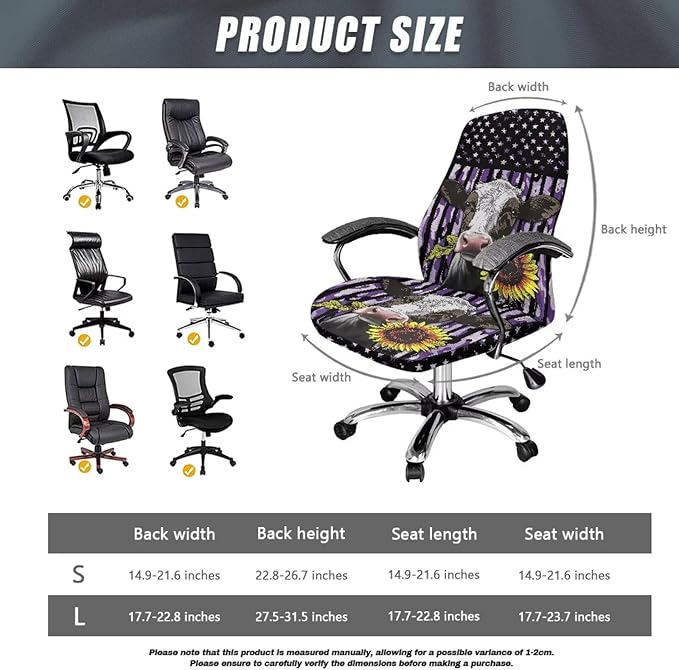 Talayituse Cow Sunflower Camo American Flag Print Office Chair Cover Universal Stretch Desk Chair Cover, Anti-Slip Computer Chair Slipcovers with Elastic Bottom, S