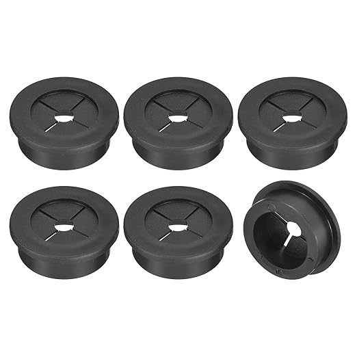 uxcell 6 Pcs Cable Cord Grommet, 1-3/16 Inch (30mm) Desk Grommet Flexible Rubber Grommets Wire Hole Cover Pass Through for Office Computer Desk Wire Organizer, Black