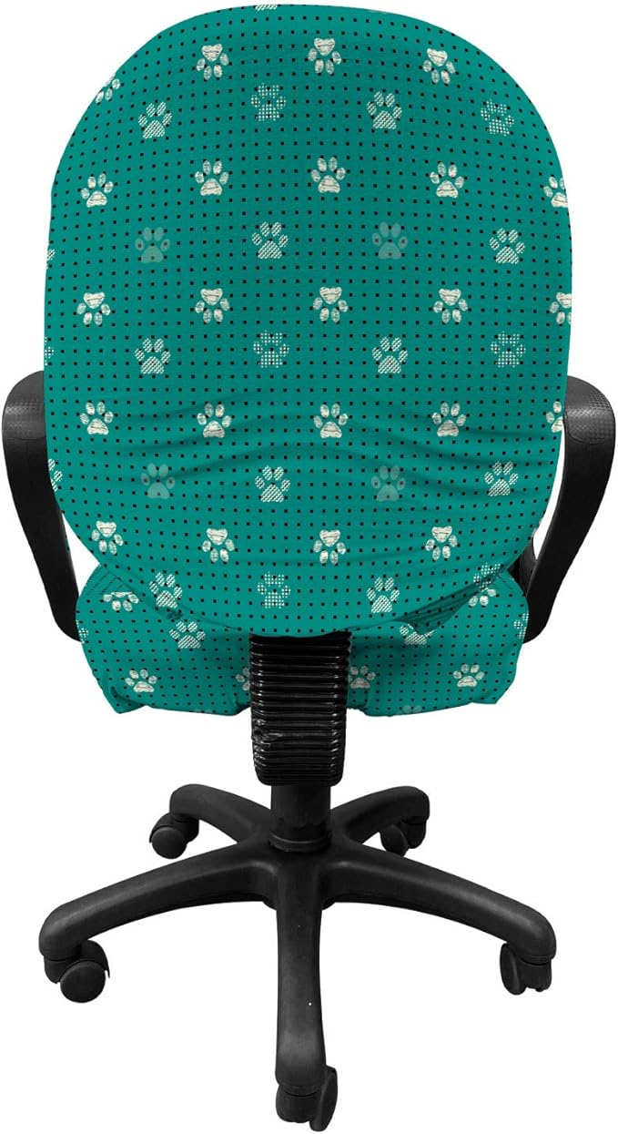 Ambesonne Paw Print Office Chair Slipcover, Modern Design Pattern of Animal Step Marks with Tiny Squares, Protective Stretch Decorative Fabric Cover, Standard Size, Teal Ivory