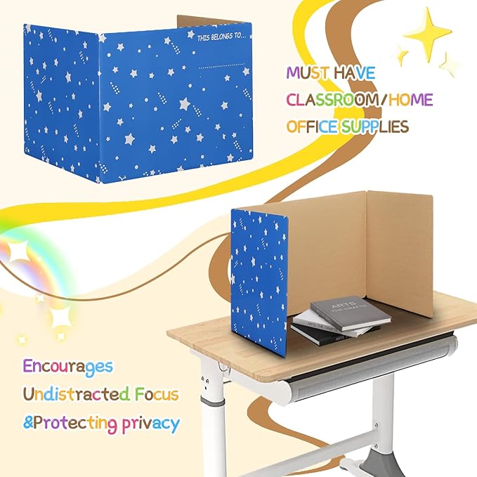 EARTHSON 22 Pack Galaxy Theme Class Privacy Shields, Desk Dividers for Students, Cardboard Privacy Folder for Students, Privacy Boards, Test Divider Classroom Study Carrel Teacher Supplies, Blue
