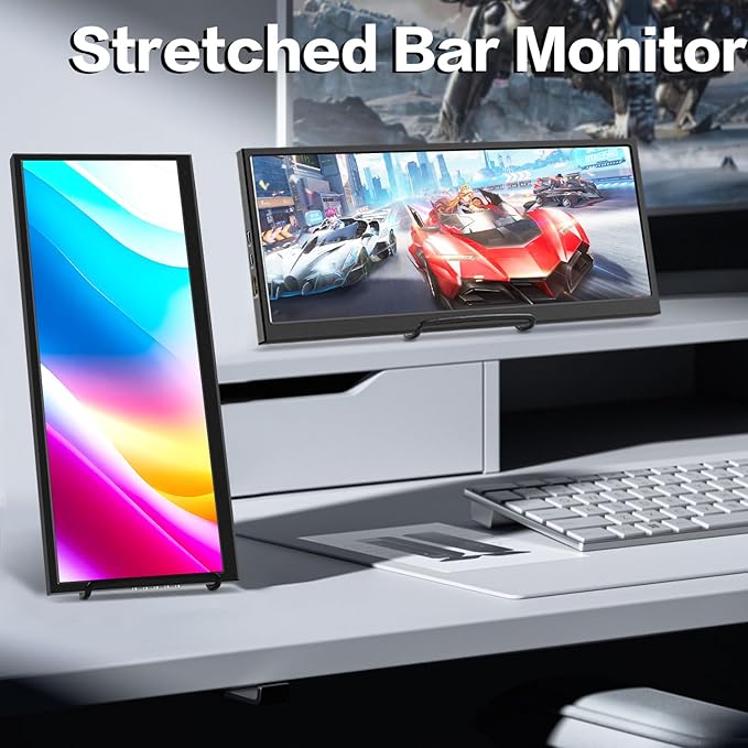 12.3 Inch Secondary Monitor, IPS Stretched Bar LCD Travel Display 1920 * 720 HDMI USBC, Mini Portable Monitor Metal Material for Laptop Computer Windows Aida64 GPU CPU RAM Monitoring,Built-in Speaker
