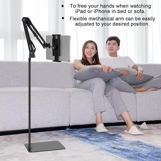 SAMHOUSING Tablet Floor Stand, Adjustable Universal 360-degree Rotatable Metal Tablet Holder, Phone Stand for iPad/iPhoneX/iPad Pro or Other 4.7~12.9 Inch-Screen Devices (Black)