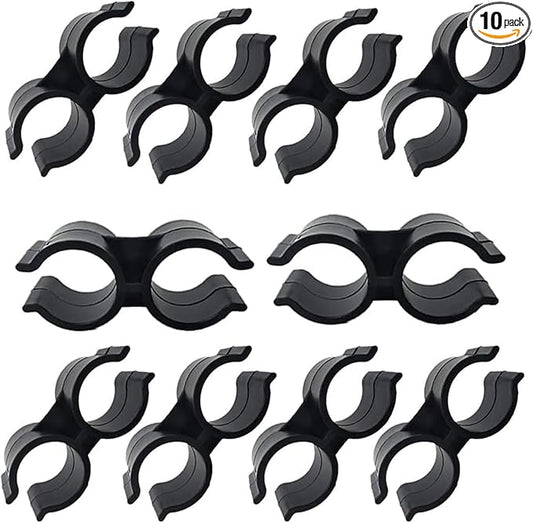 10pcs Black Double Port Pipe Clamps Clips, Hdtyyln 24mm Diameter Plastic Double Line Clamps Shelf Pole Connector Chain Link Fence Panel Clamps Clips, Pipe Linking and Fastening Fastener Accessories