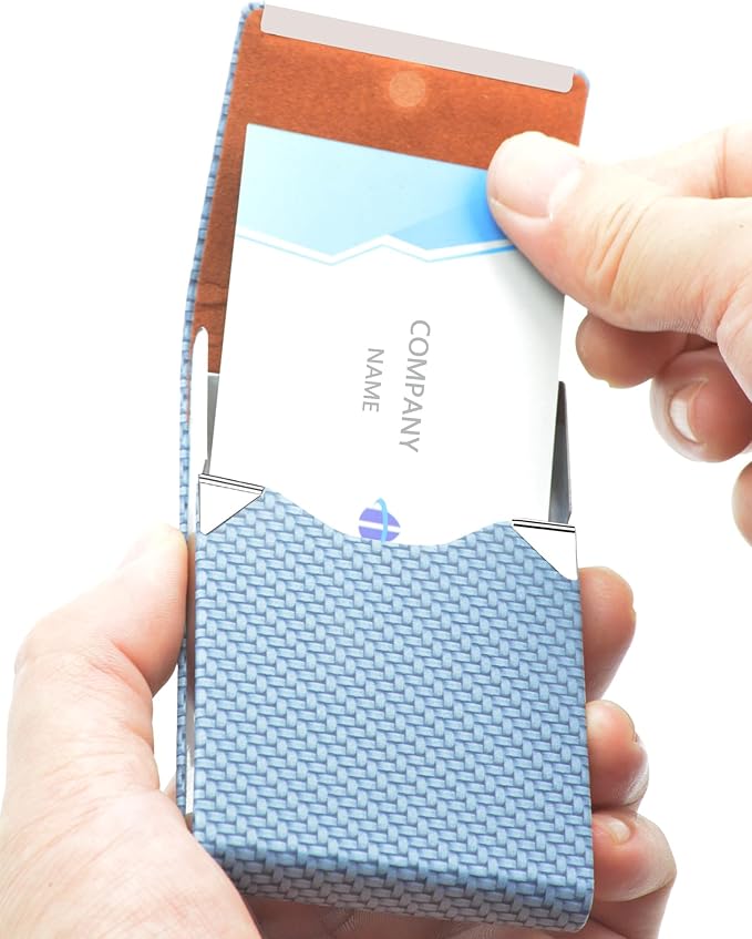 Business Card Holder with Ultra Slim Design,Business Card Case with Premium PU Leather, Suit Pocket Metal Card Holder for Women/Men,Professional Name Card Holder with Magnetic Shut (Blue)