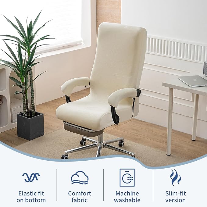 Office Chair Cover with Armrest Covers, High Resilience Velvet Fabric, Universal Fit 22-25 inch Back (Apricot Color)