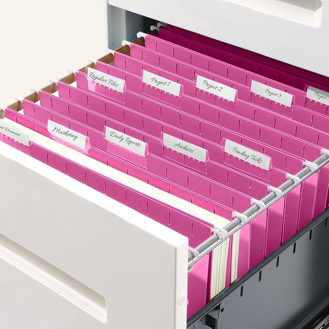 SUNEE Hanging File Folders, 25 Pack Letter Size Hanging File Folders with 1/5-Cut Tabs, Ideal for Home and Office Organization and Papers Classification, Bright Neon Pink