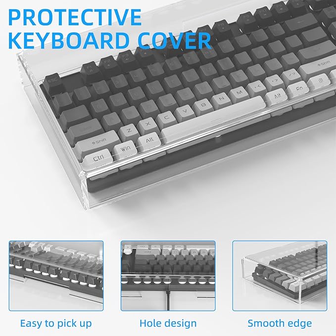 Attack Shark KC04 Acrylic Clear Transparent Keyboard Cover(17.4 * 6.5 * 1.89 inch) with Dustproof Waterproof Anti-hit Anti-cat Protective Case for Standard 104Key Mechanical Gaming Keyboard