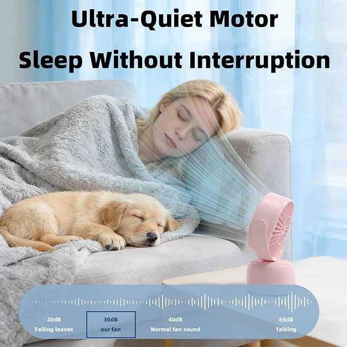 Small Oscillating Desk Fan USB Rechargeable 3 Speed Portable Mini Cooling Fan Quiet Personal Fan for Home Office Bedroom