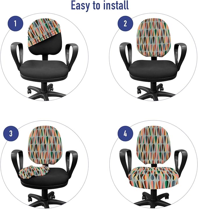 Ambesonne Mid Century Office Chair Slipcover, Simple 2 Colored Drop Shapes Abstract Symmetrical Grid Greyscale Background, Protective Stretch Decorative Fabric Cover, Standard Size, Pale Blue