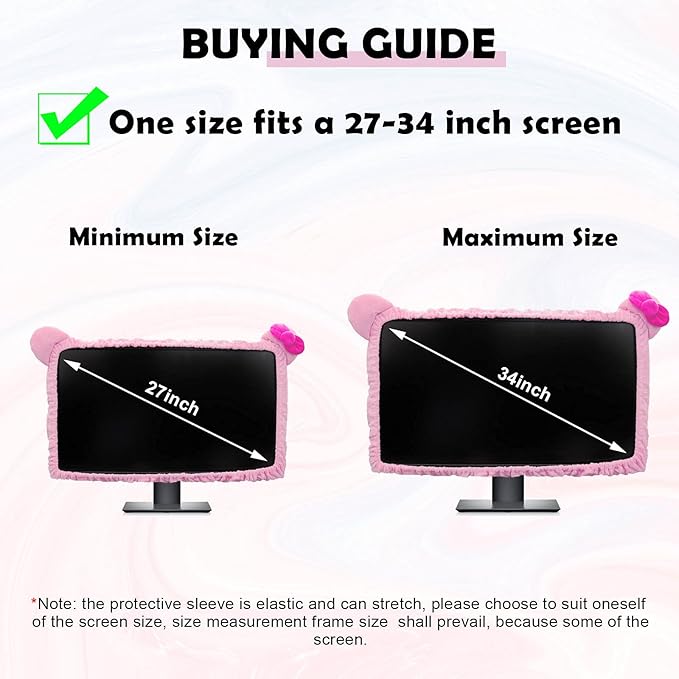 23'' - 34'' Computer Monitor Protective Cover with Cat Ear Design, Cute Monitor Dust Cover with Furry Design, Elastic Dustproof, Suitable for PC, Tablet, TV