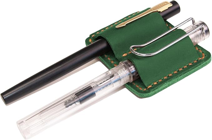 Handmade Leather Pen Holder Clip Notebook Pen Loop Stylish, notebook pen pencil holder clip and Practical Pen Organizer (Dark Green)