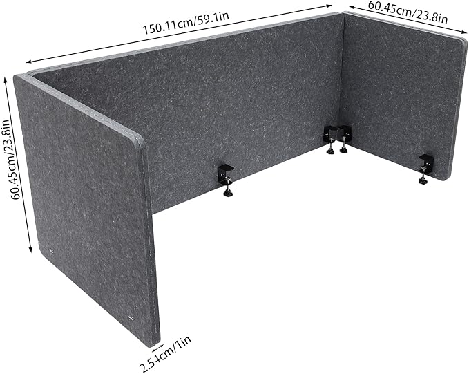 Clamp-On 3-Side Office Privacy Partition – 60" x 24" x 24" Desktop Divider, Sound Absorbing Cubicle Panel, Acoustic Privacy Screen for Desk, Classroom, Office, School