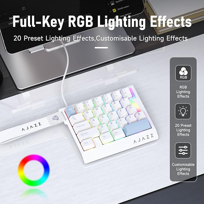 AJAZZ AK029 Wired One Handed Gaming Keyboard,Magnetic Switch, Adjustable Trigger Force, 8KHz Polling, 29 Keys Rapid Fast Mechanical Keyboard, RGB Backlight, SOCD & DKS, Aluminum Plate