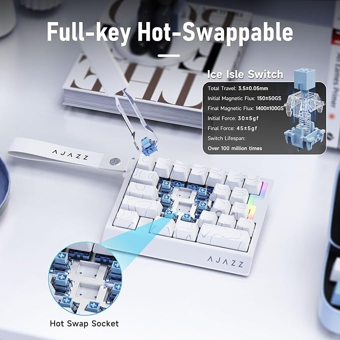 AJAZZ AK029 Wired One Handed Gaming Keyboard,Magnetic Switch, Adjustable Trigger Force, 8KHz Polling, 29 Keys Rapid Fast Mechanical Keyboard, RGB Backlight, SOCD & DKS, Aluminum Plate.