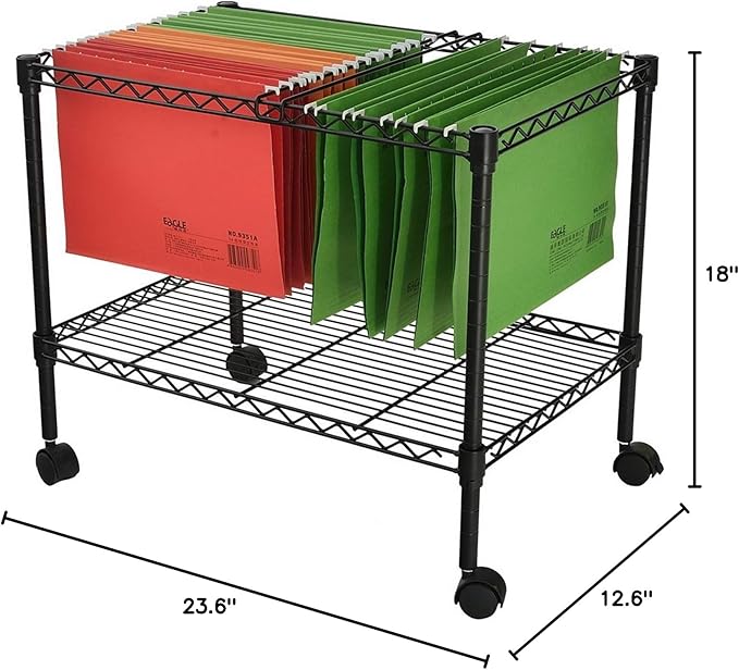 Utility Carts Single Tier Metal Rolling Mobile File Office Pedestal Files Cabinets with Storage Rack and Locking Casters Heavy Duty Steel Hanging Folders Organizer Carts Baskets for Office or Home
