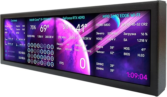 VSDISPLAY 8.8 Inch 1920x480 IPS LCD Monitor as Secondary Display/DIY Computer PC Case GPU CPU RAM Temperature Data Monitoring Sensor Panel,Black