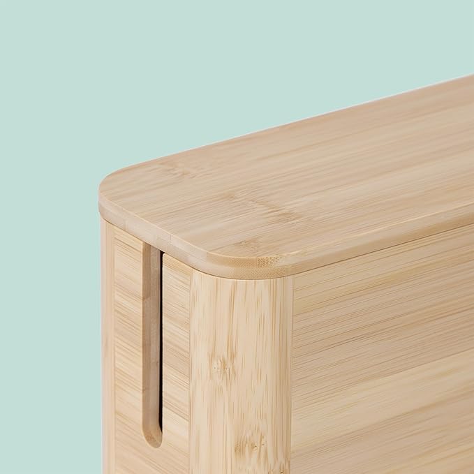 Relaxdays Cable Box for Power Strip, Bamboo, Magnetic Lid, HBT 14.5 x 34 x 11 cm, Hide Cables, Socket Box, Natural