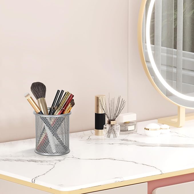EasyPAG Pencil Holder for Desk, 2 Pack Metal Pen Organizer, Mesh Pencil Cup Organizer for Home, Office, Classroom, School, Silver