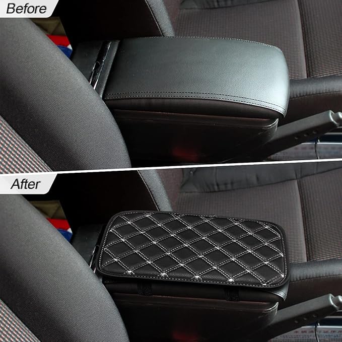 8sanlione Car Leather Center Console Cushion Pad, 11.4"x7.4" Waterproof Armrest Seat Box Cover Fit for Cars, Vehicles, SUVs, Comfort, Car Interior Protection Accessories (Black/White)