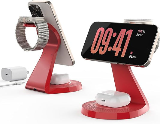 3 in 1 Charging Station for Apple Devices,Mag-Safe Charger Stand Fast Charging,Wireless Charger for iPhone 17/ Air/16/15/14/13/12 Series,& AirPods,& iWatch(USB-C Charger Included)