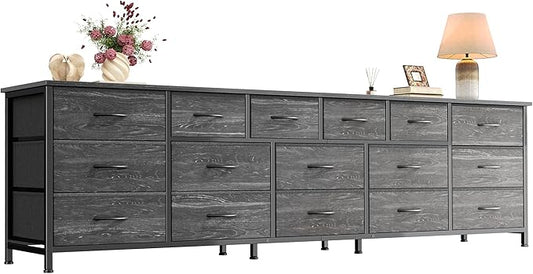 Huuger 77.6" Long Dresser for Bedroom, 16 Drawer Fabric Dresser for Closet, Wide Chest of Drawers with Storage, TV Stand for 65, 75, 85 Inch TV, 77.6" W x 12.9" D x 26.7" H, Charcoal Black