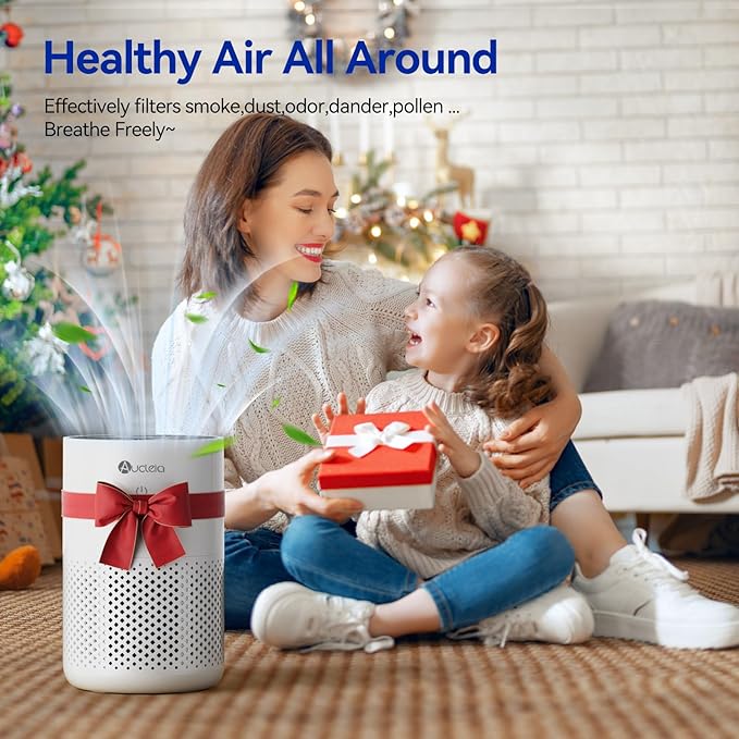 Aucleia Air Purifiers for Bedroom Home with H13 True HEPA Filter, 20dB Quiet Air Cleaner for Pets Hair Dander Odor, Smoke Dust Pollen, Aromatherapy Function, White