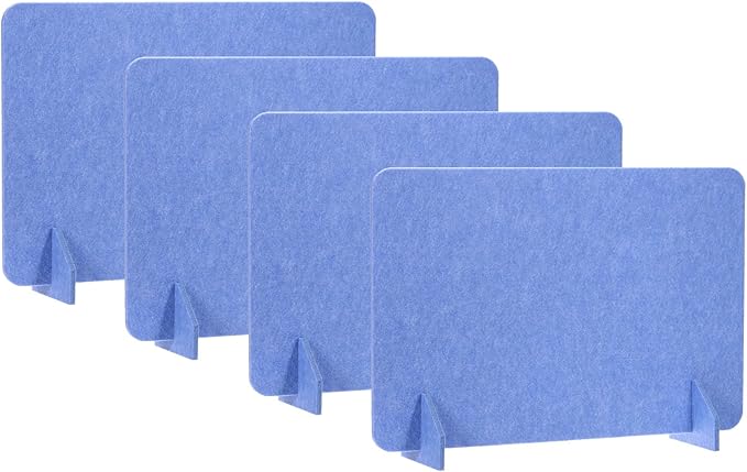 PATIKIL Desk Divider, 4 Set 24 x 16 Inch Acoustic Freestanding Desk Divider Desk Privacy Panel with 8 Pcs Support Feet for Library Office Workstation,Blue
