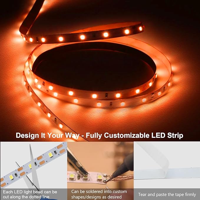echosari Strip Lights USB 5V, 9.8Ft 180 LED Strip Lights Cuttable 2835 SMD Super Bright with Self-Adhesive DIY for Cabinet Photo Frames Desks Monitor Shelves Decor (Orange)