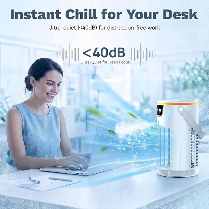 Portable Air Conditioners, AC Fan Mini Evaporative Air Cooler 1200ML with Ice Cooling Mist Personal Air Conditioner Quiet for Bedroom, Home Office Desk and Car Camping